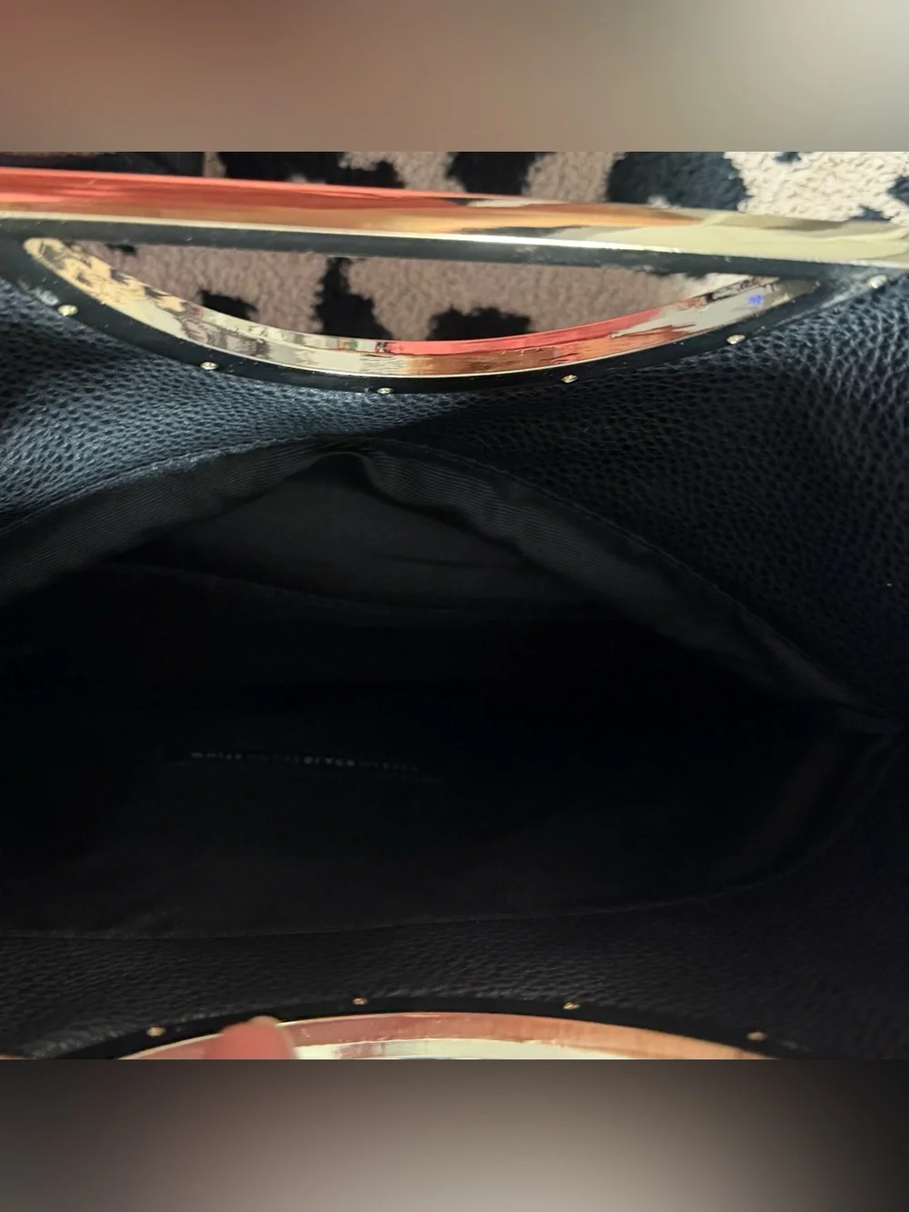 Black Embroidered Leather Handbag with Gold Accent - Picture 5 of 5